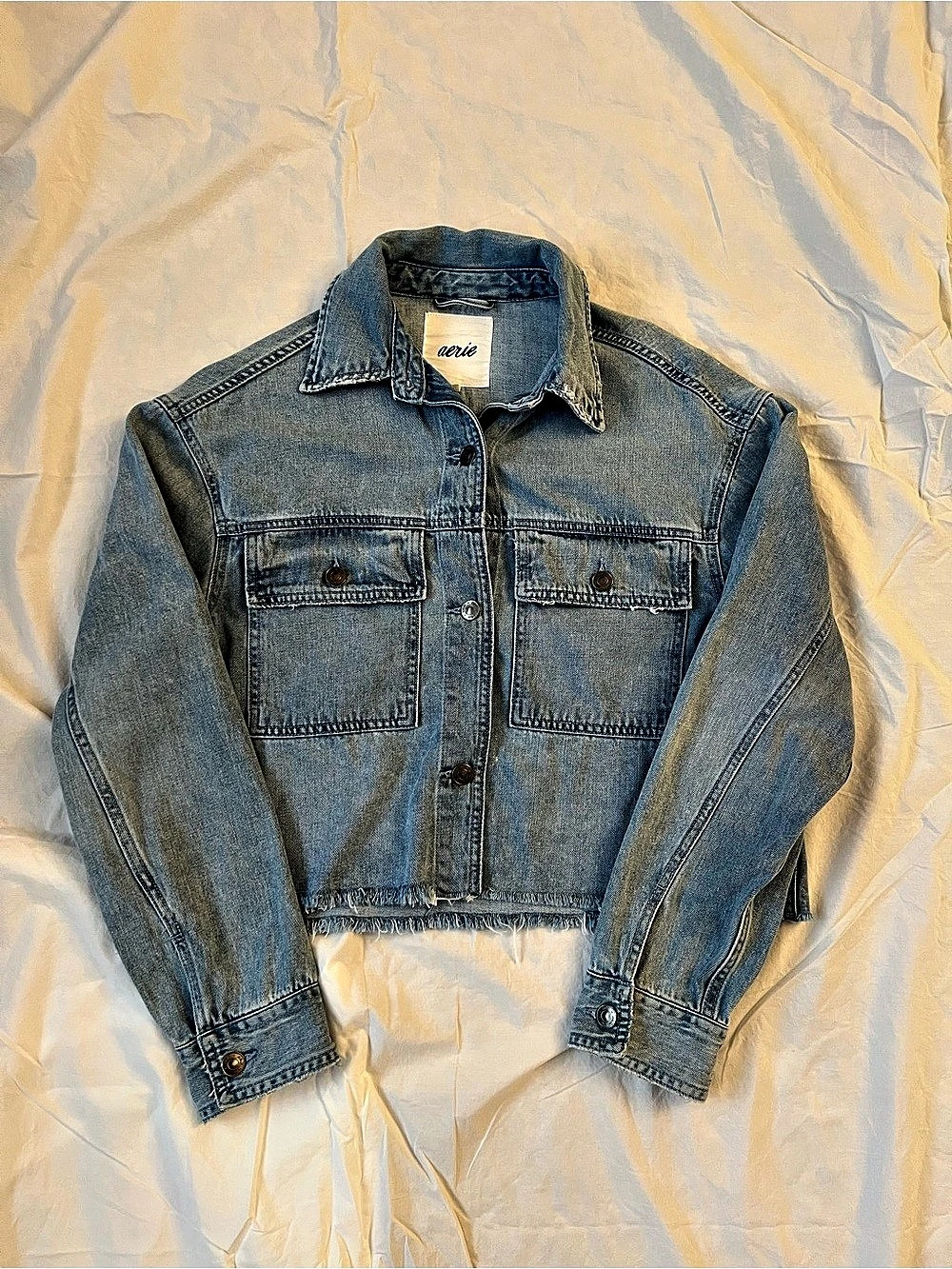 Aerie Cropped Denim Jacket Blue Size Small